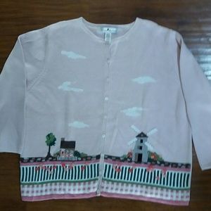 COPY - Pink Cardigan Sweater with garden/ home de…